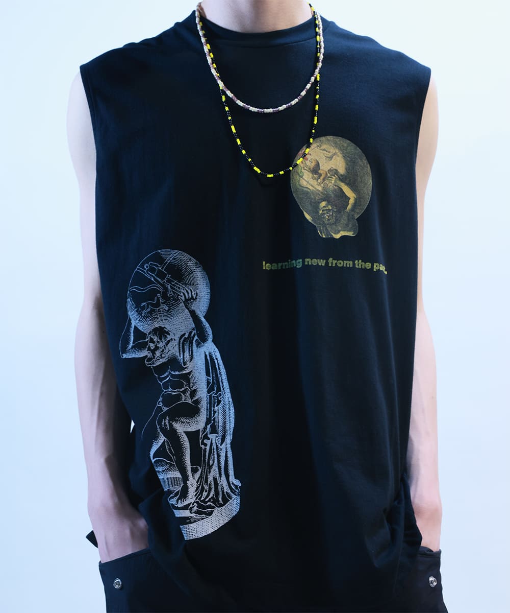 【11/5(日)まで予約受付アイテム】Sleeveless t-shirt with Learn from the old, know the new. prints - BLACK - DIET BUTCHER