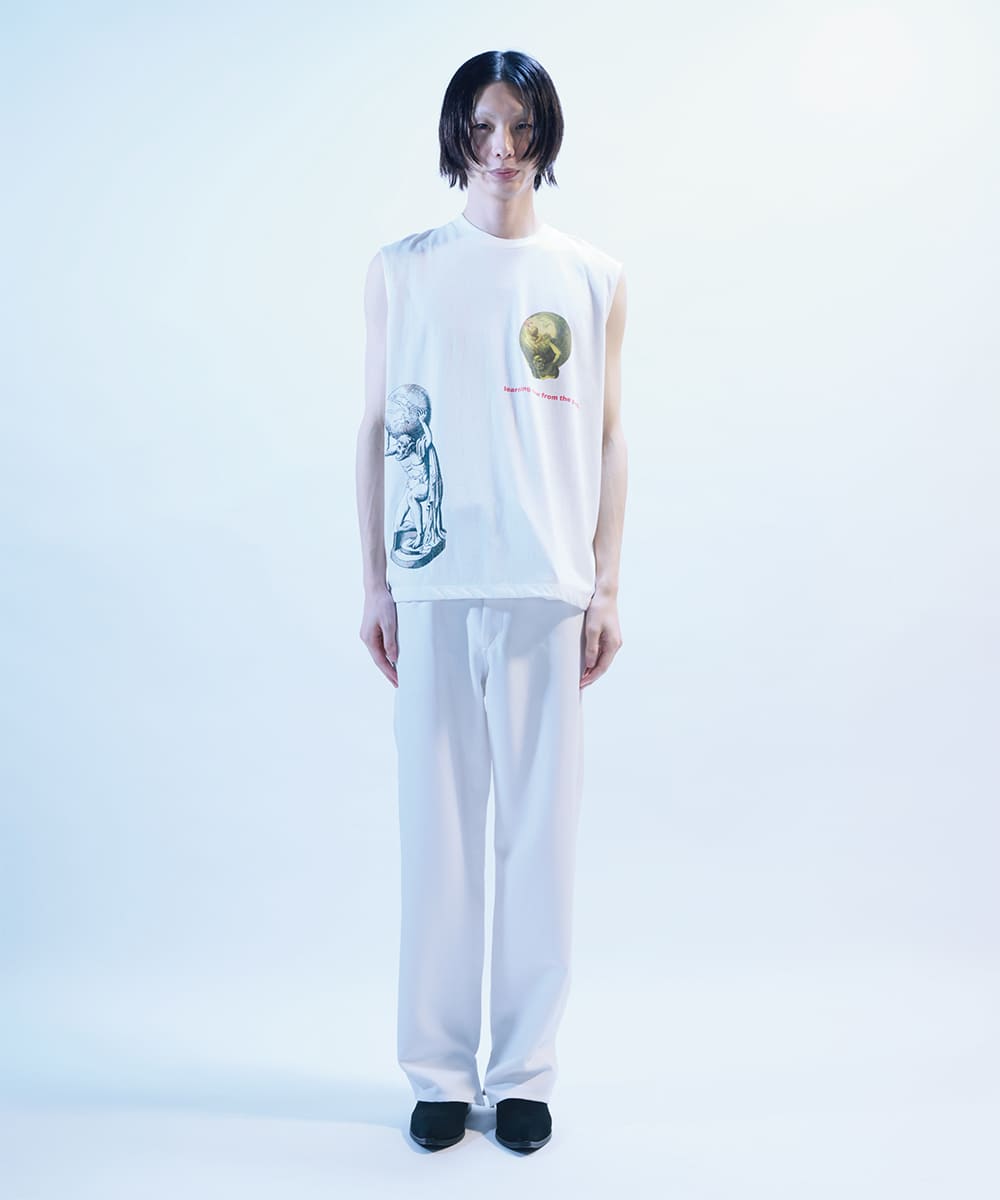 【11/5(日)まで予約受付アイテム】Sleeveless t-shirt with Learn from the old, know the new. prints - WHITE - DIET BUTCHER