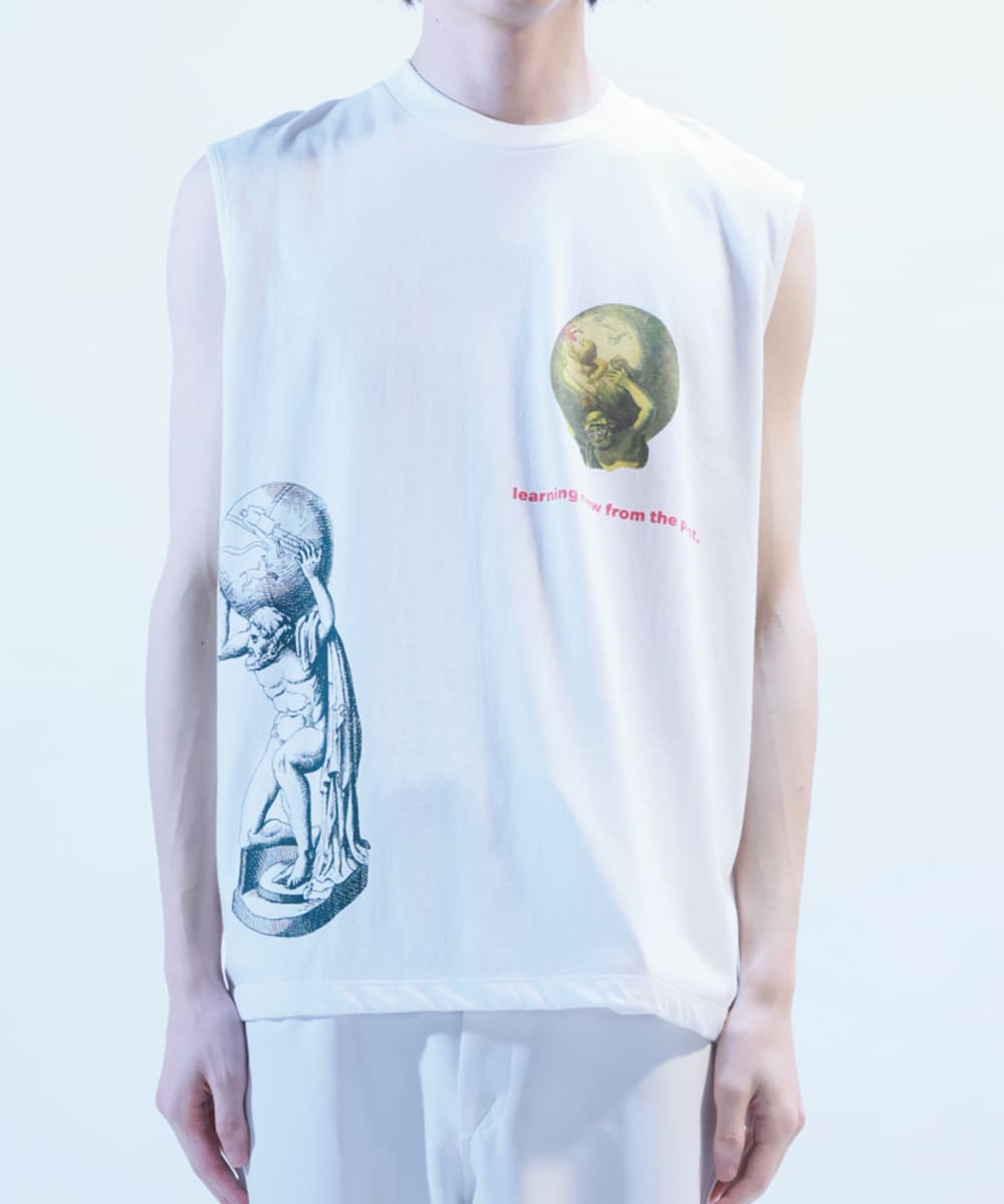 【11/5(日)まで予約受付アイテム】Sleeveless t-shirt with Learn from the old, know the new. prints - WHITE - DIET BUTCHER
