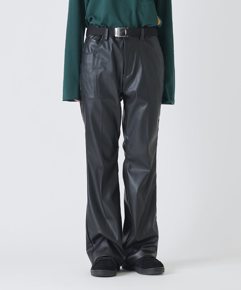 Faux leather side line flared slim trouser - BLACK - DIET BUTCHER