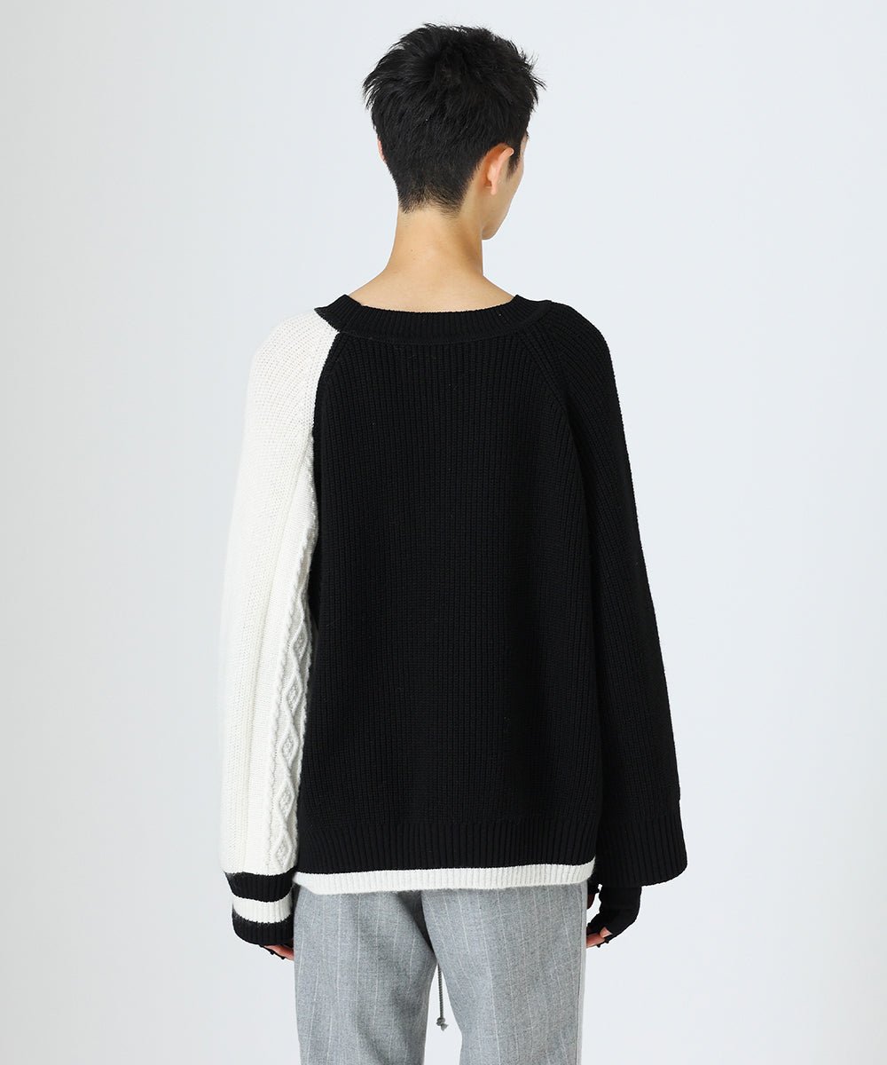 Over sleeve knit pullover - BLACK×WHITE×WHITE - DIET BUTCHER