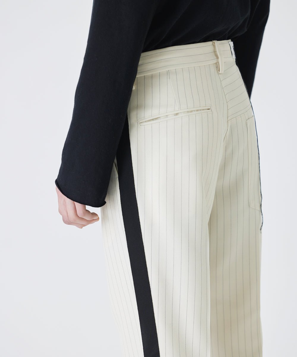 Side line flared slim trouser - OFF WHITE×GRAY pin stripe - DIET BUTCHER